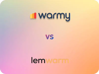 LemWarm alternative. Warmy vs LemWarm 17 Gradient background with warmy logo at the top, featuring three vertical bars in red, orange, and yellow next to the text. Below, the word vs is centered. At the bottom, the lemwarm logo is displayed in lower case black and gold text.