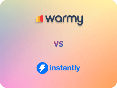 Warmy vs. Instantly.ai: Which Email Warmup Tool is Best? 22 Text graphic with a gradient background featuring the logos and names of two companies: warmy at the top and instantly at the bottom, separated by vs in the center.