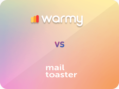 MailToaster alternative. Warmy vs MailToaster 14 Gradient background with warmy logo at the top, the word vs in the center, and mail toaster at the bottom.