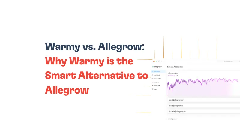 Warmy vs. Allegrow: Why Warmy is the Smart Alternative to Allegrow 6 Text graphic comparing Warmy and Allegrow. The text reads: Warmy vs. Allegrow: Why Warmy is the Smart Alternative to Allegrow. A partial screenshot of email account statistics appears on the right.