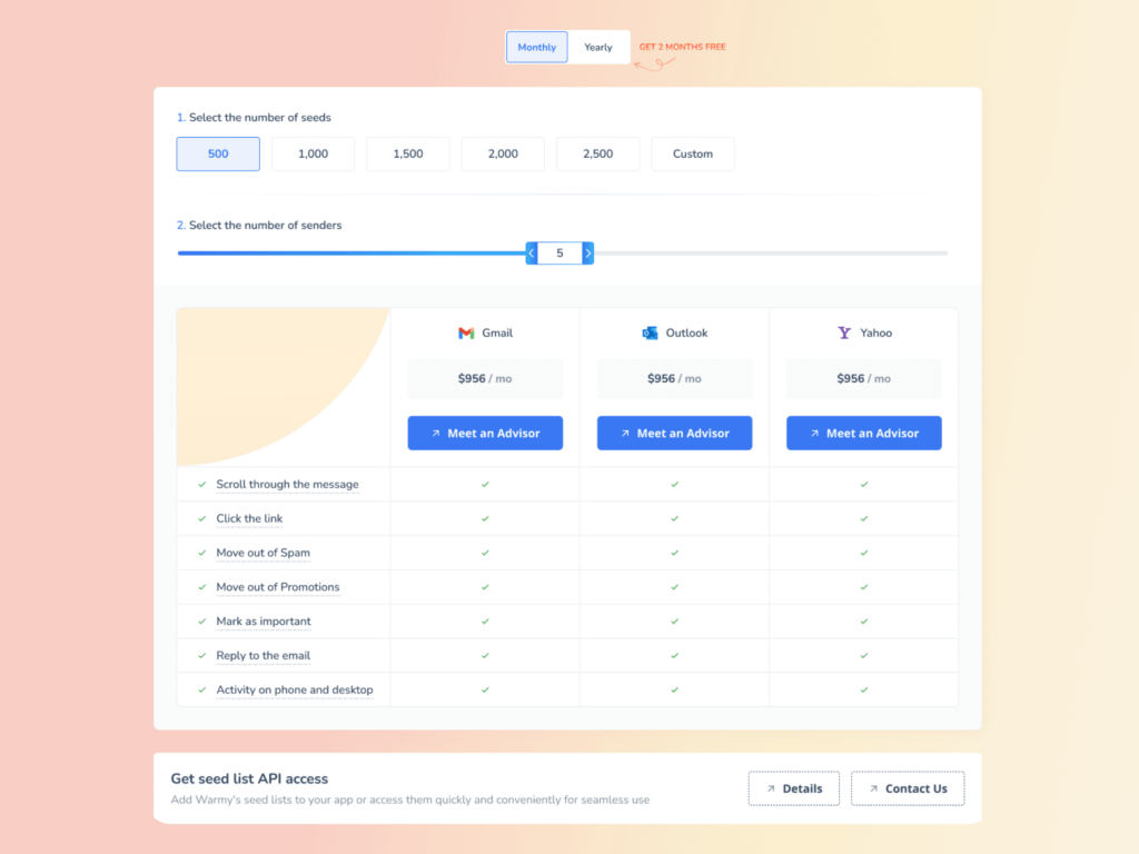 Screenshot showing Warmy Established Seed List with API Endpoint