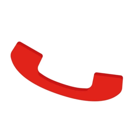 A simple red cartoon-style telephone handset icon, isolated on a white background.
