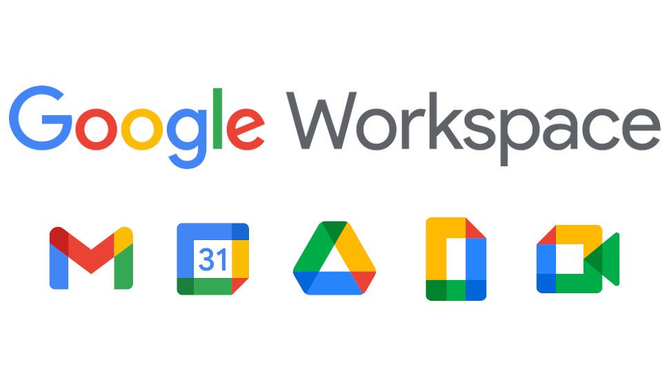 The Google Workspace logo with icons for Gmail, Calendar, Drive, Docs, Sheets, and Meet—top proveedores de correo electrónico—displayed below in their signature multicolored designs.