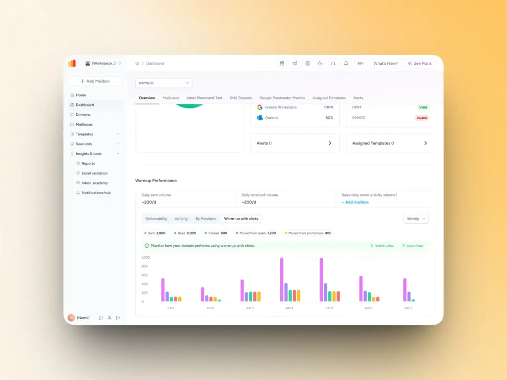 Warmup with clicks stats domain overview
