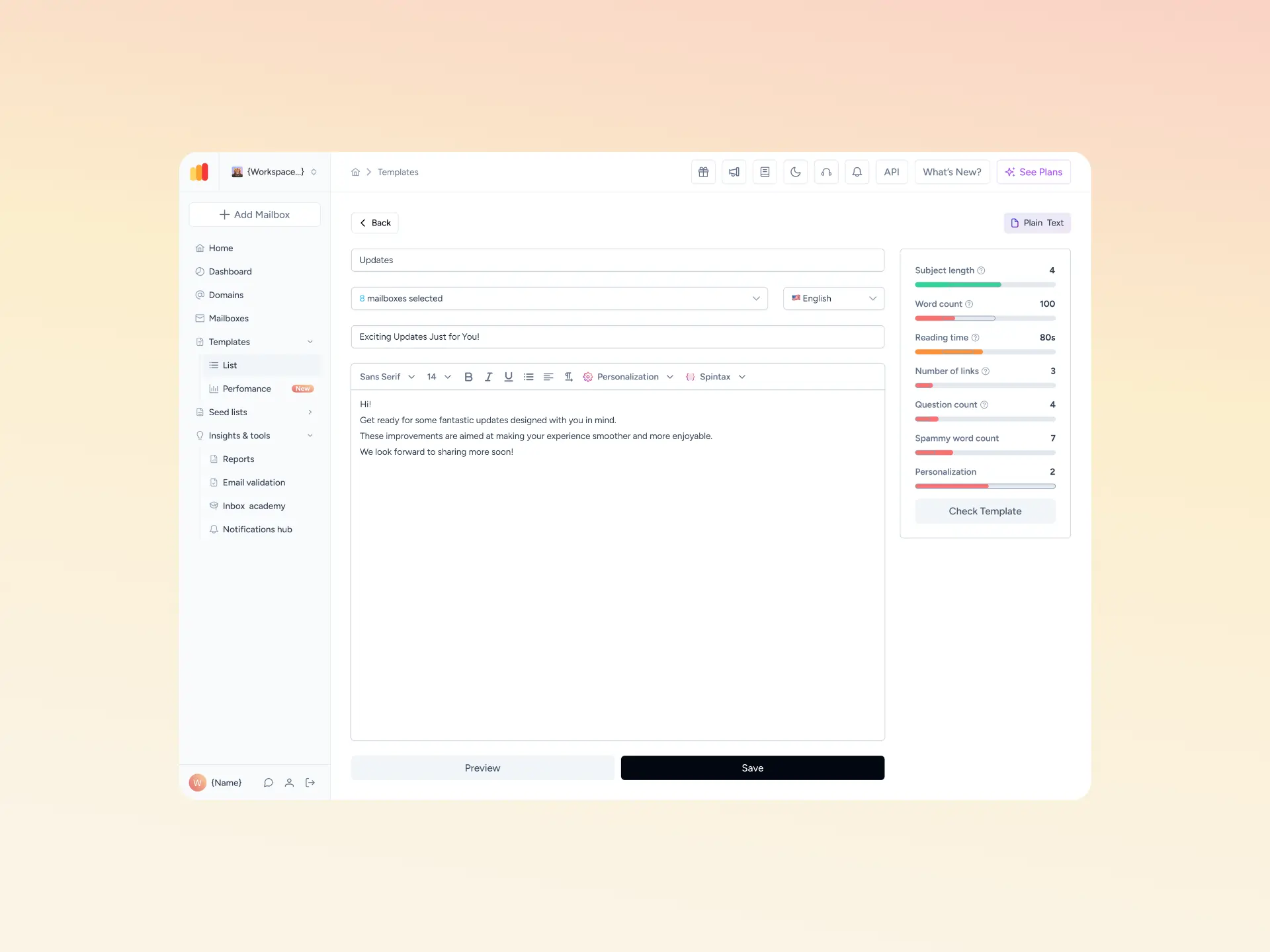Template Checker tool inside Warmy.io