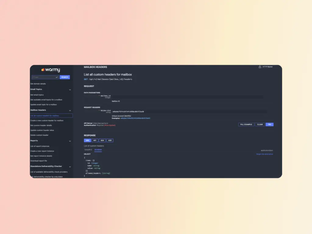 Warmy API screenshot