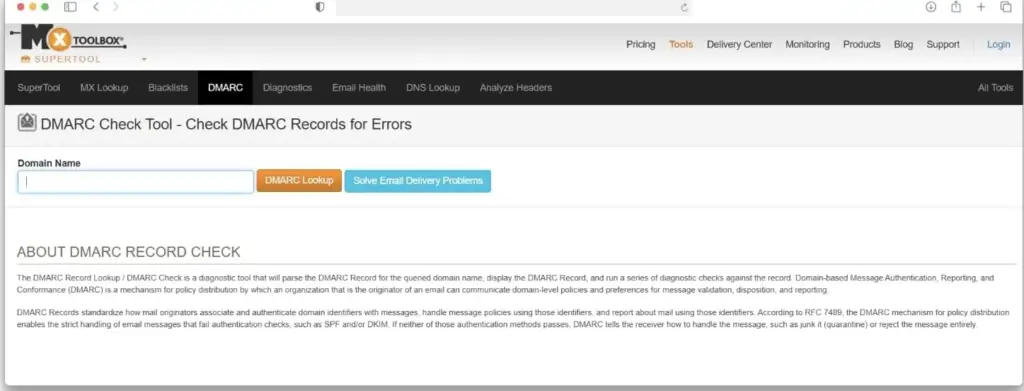 Top DMARC Reporting and Monitoring Tools in 2026 6 MX Toolbox Homepage Screenshot