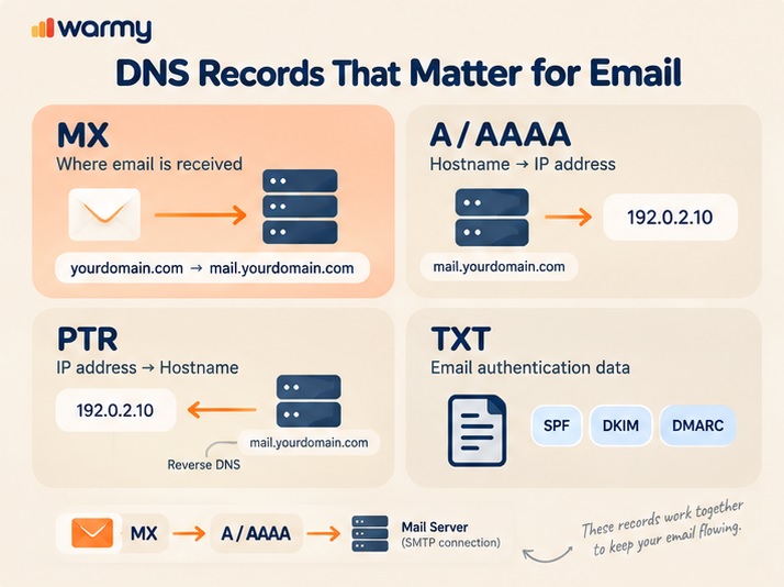 MX and DNS Record Lookup for Email: How to Check Your Setup Before It Breaks 1 Table of DNS record types MX A TXT PTR for email