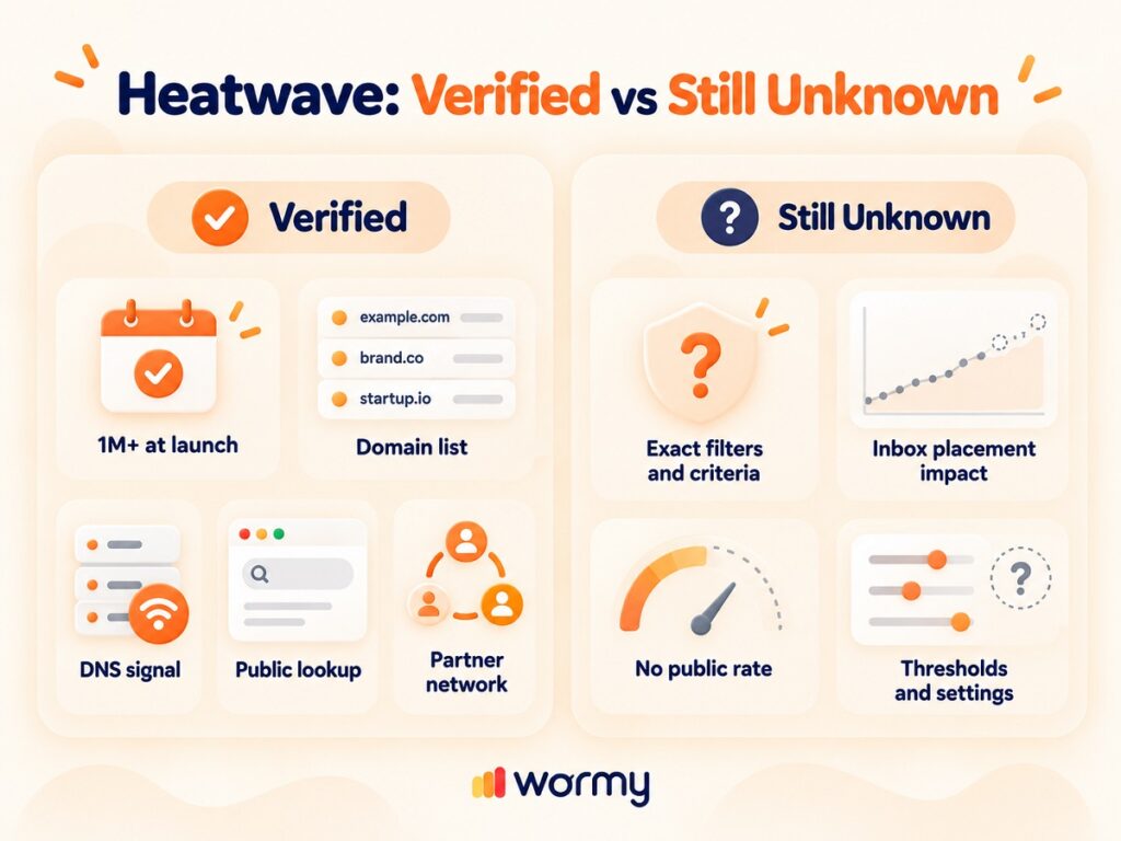 Validity’s Heatwave Blocklist: What We Know So Far About Its Impact on Email Deliverability 2 Table comparing verified facts and open questions about the Heatwave blocklist