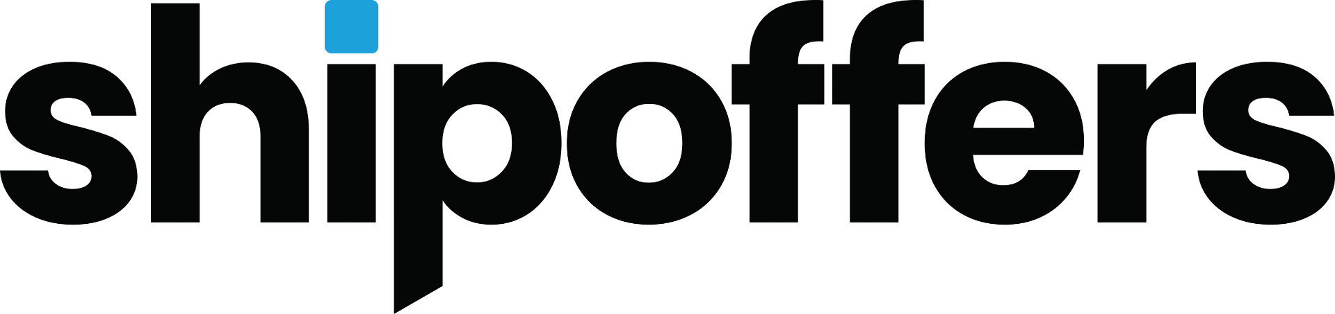 ShipOffers logo: the word shipoffers in black lowercase letters with a blue dot above the i.