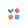 A square icon with a white background features four colored shapes: a green check mark, a pink diamond, an orange circle, and a blue square.