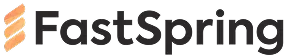 Logo of FastSpring featuring a stylized, layered orange and yellow icon next to the word FastSpring in black text. The icon resembles a stack of pages or a folded ribbon.
