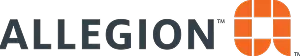 Logo of Allegion showing the word Allegion in black letters next to an orange geometric design resembling a stylized keyhole.